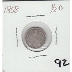 1858 1/2 DIME SILVER