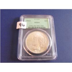 OLD GREEN HOLDER 1923 PEACE $1 MS 64