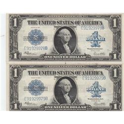 SCARCE 2 CONSECUTIVE $1 1923 LARGE SILVER CERTIFICATES SUPER APPEAL