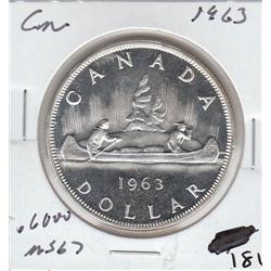 SUPERB GEM SILVER $1 CANADA 1963 (MS67)