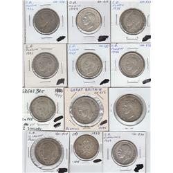 OLD BRITAIN OVER 2 OZ ACTUAL SILVER WEIGHT FOREIGN SILVER FLORINS, CROWN SHILLINGS