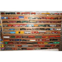 SHELF OF O GAUGE TRAINS