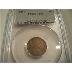 1925-S Lincoln Wheat Penny, Graded PCGS VF-35