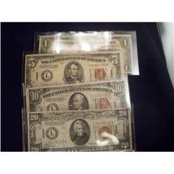 Set of Hawaii WWII Bank Notes, $1, $5, $10, $20