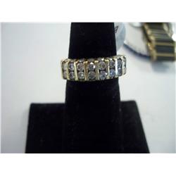 1 Ct. Two Row Diamond Band W/Diamonds Also Inset On Side of Band, 7.4 Grams 14K Gold