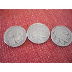 3 Buffalo Nickels, 1935,36,37