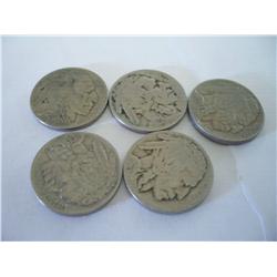 5 Buffalo Nickels, 1920,24,26,36,36