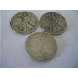 3 Silver Walking Liberty Half Dollars