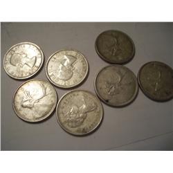 7 Canada Silver Quarters, 1960 to 1966