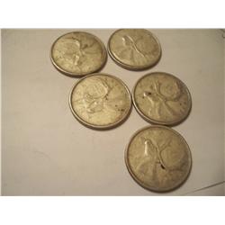 5 Canada Silver Quarters, 1962 to 1966
