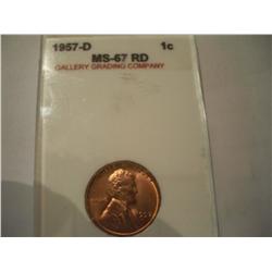 1957-D Full Red Graded MS-67 Lincoln Cent