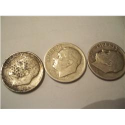 Three 1948 P,D & S 90% Silver Roosevelt Dimes,