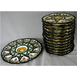 Unusual Thirteen Piece Majolica Oyster Set