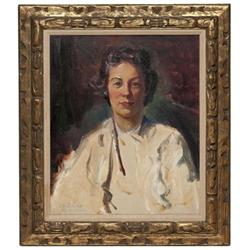 OIL ON CANVAS - Portrait of a Woman - by Stanley Turnbu