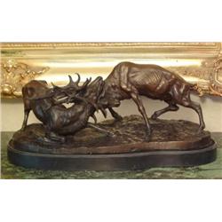 Impressive Bronze Sculpture Fighting Elk