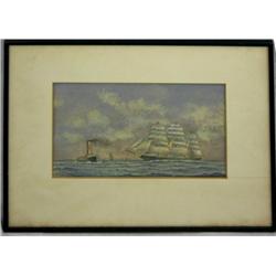 FRAMED WATERCOLOR - SCHOONERS AT SEA