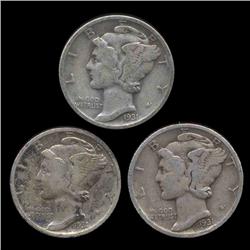 1931P/D/S Mercury Dimes Hi Grade Set of 3 (COI-8464)