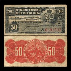 1896 Cuba 50 Centavos Note Better Grade (CUR-05830)