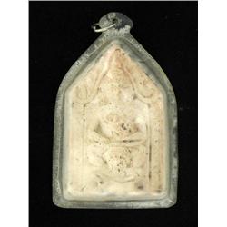 Vintage Thai Clay Buddha Amulet in Plastic Pendant Case (ANT-1164)