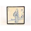 Blue & white porcelain tile of "Man" artist signed
