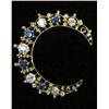 Crescent shape gold, sapphire & diamond pin