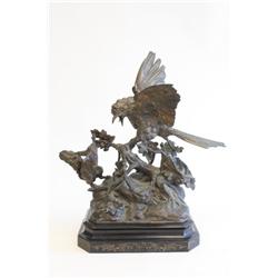 19th c. gilt metal sculpture "Bird & the Hare"