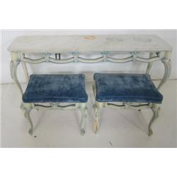 Pair paint decorated benches & console table