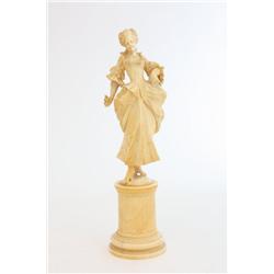 19th c. European carved ivory "Lady" on pedestal