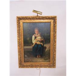 Gilt framed oil painting "Mother & Child"