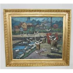 Abstract "Harbor Scene" signed Harry Haring