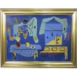 Gilt framed painting "Blue Interior" Roman Selsky