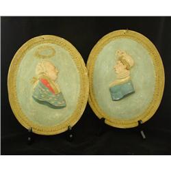 Pair early 19th c. plaques of "Louis XVIII & Wife"