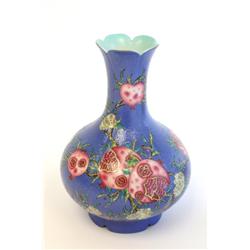 Qing Dynasty blue vase with "Flowers"