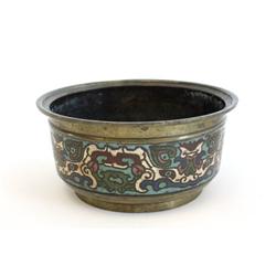 Chinese bronze & champleve enamel bowl