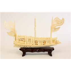 Ivory Chinese carving  Boat  on stand