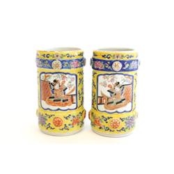 Pair Japanese scenic porcelain brush pots