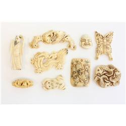 9 carved bone & ivory pieces