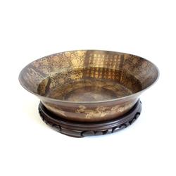 Scenicn brass bowl with calligraphy