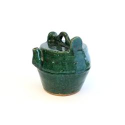 Green pottery teapot