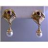 Image 2 : 14k Gold Earrings with Pearls and Rubies