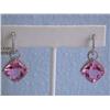 Image 2 : 14k White Gold Earrings with Diamonds and Pink Quartz