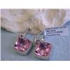 Image 3 : 14k White Gold Earrings with Diamonds and Pink Quartz