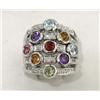 Image 1 : 14K White Gold Multi-Colored Stones Diamond Ring.