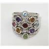 Image 2 : 14K White Gold Multi-Colored Stones Diamond Ring.