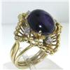 Image 2 : 14K Yellow Gold Cabochon Amethyst & Diamond Ring.