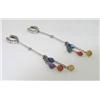 Image 2 : 18K White Gold Multi-Colored Stone & Diamond Earrings