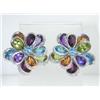Image 1 : 14K White Gold Multi Colored Stones & Diamond Earrings