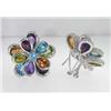 Image 2 : 14K White Gold Multi Colored Stones & Diamond Earrings