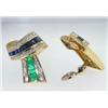 Image 2 : 14K White Gold Multi-Colored Stones & Diamond Earrings.