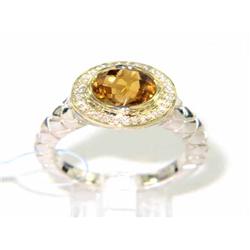 Charles Krypell 14K Gold/Silver Citrine & Diamond Ring